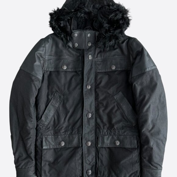 Chrome Hearts Black Leather Fleur Parka Jacket - Picture 1 of 6